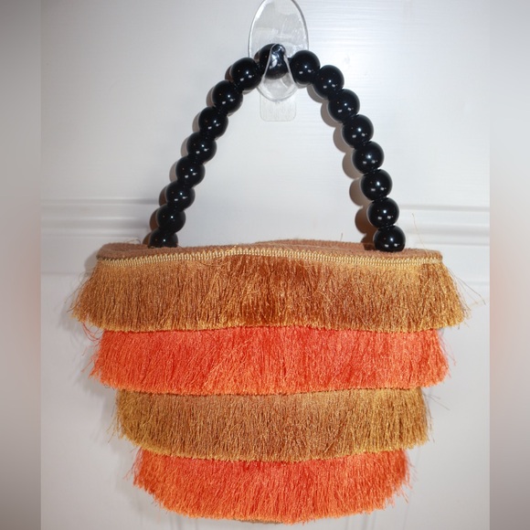 Mini Fringe Design Beaded Handle Satchel Bag - Picture 2 of 2